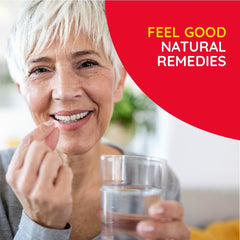 MediNatura T-Relief Pain graphic shows 12 plant-based ingredients for holistic support.