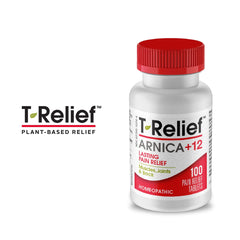 MediNatura T-Relief tablets closeup with dosage clarity.