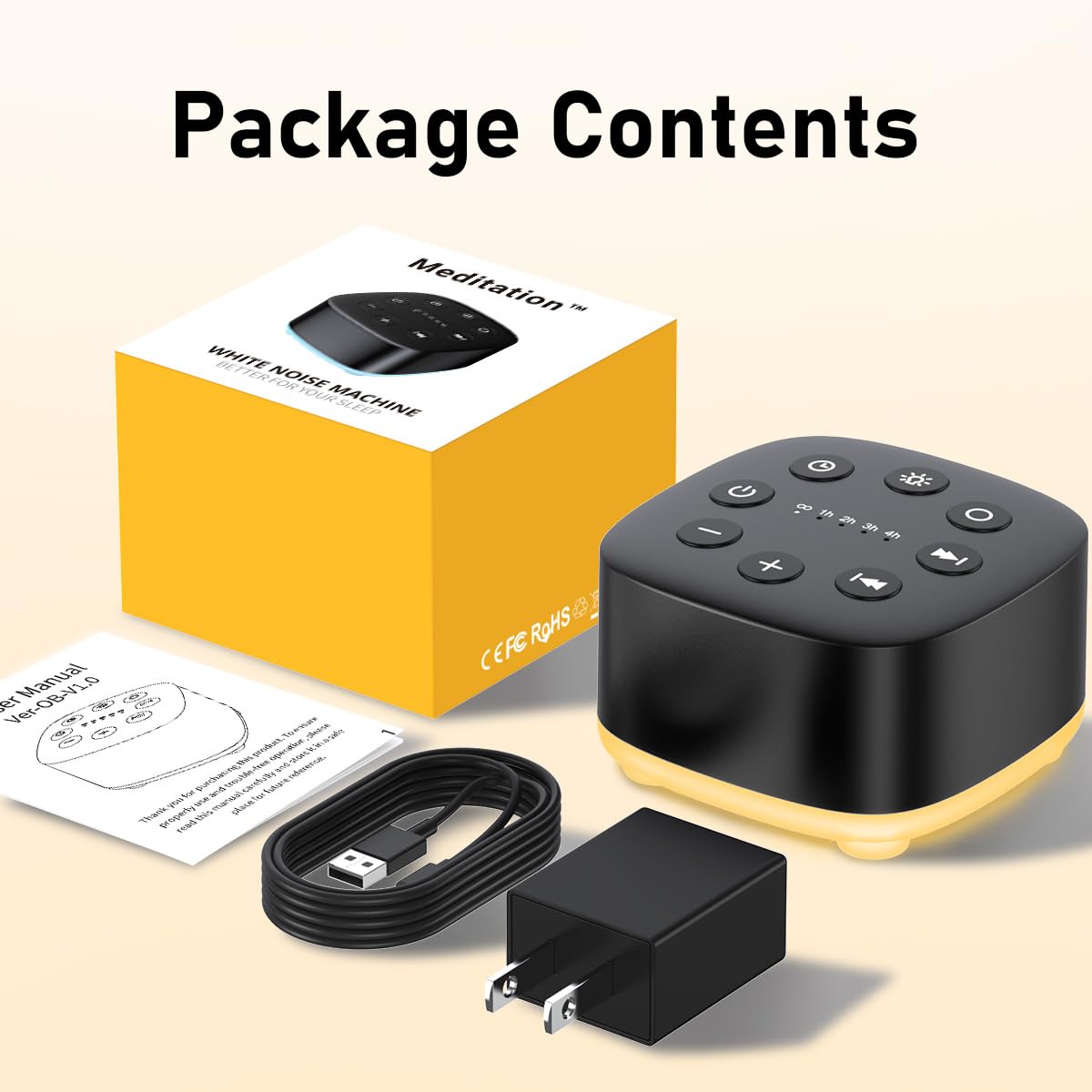 Meditation White Noise Machine compact design maximizes space-saving for desks and nightstands.