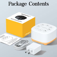 Meditation white noise machine travel-ready image shows portable power options