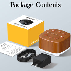 Meditation white noise machine wood grain portable size fits purse or bag.