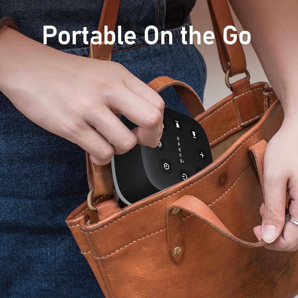 Meditation White Noise Machine portable travel-ready design fits bags and hotel rooms.