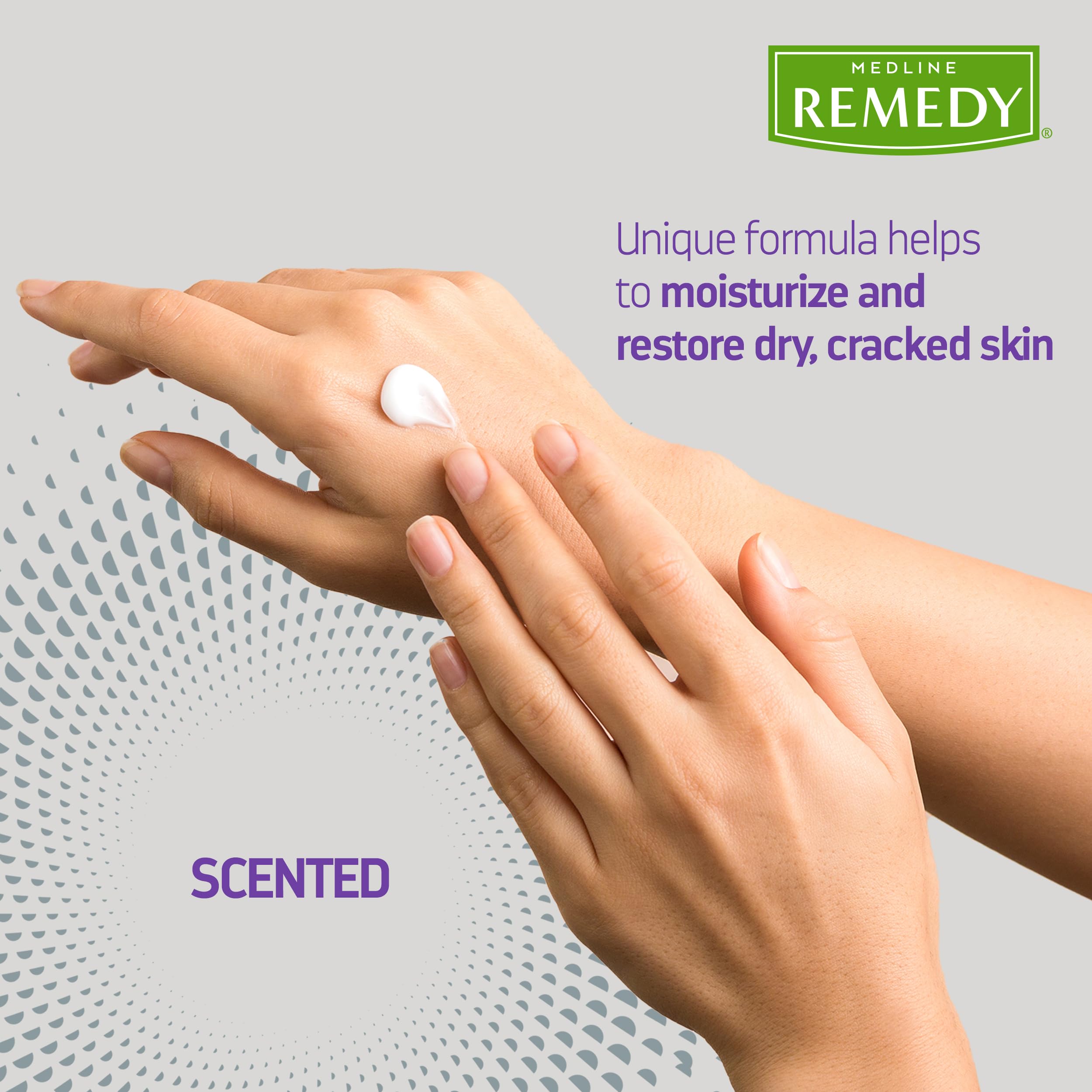 Medline Remedy lotion applied to hand showing smoothing relief