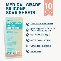 MEDLOT scar sheets close-up highlights breathable silicone for extended wear.