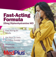 MedPlus congestion-relief and allergy symptoms image emphasizes indoor and outdoor use.