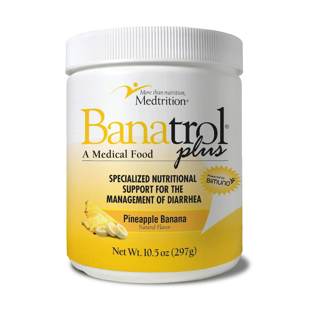 Medtrition Banatrol pineapple bottle showing potential fast, non-constipating relief.
