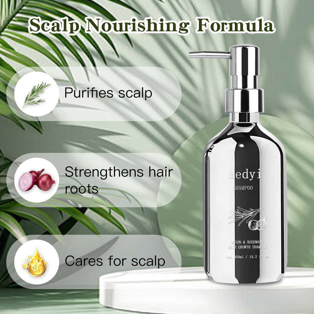 Medyi Onion Rosemary Shampoo ingredient close-up showing rosemary and onion for scalp care.