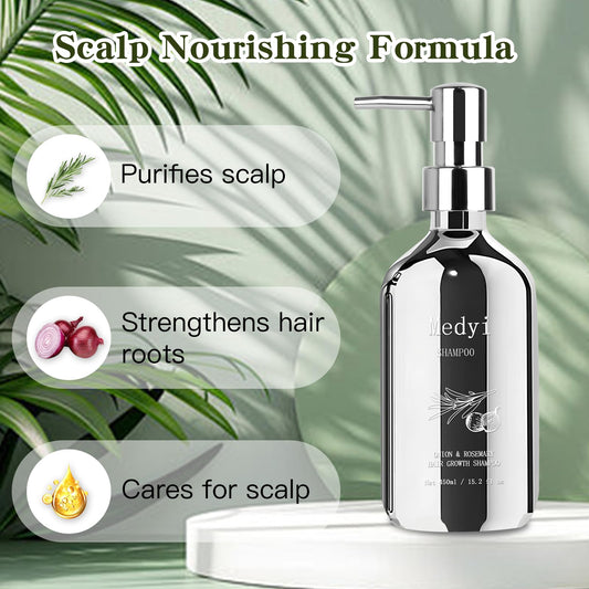 Medyi Onion Rosemary Shampoo ingredient close-up showing rosemary and onion for scalp care.
