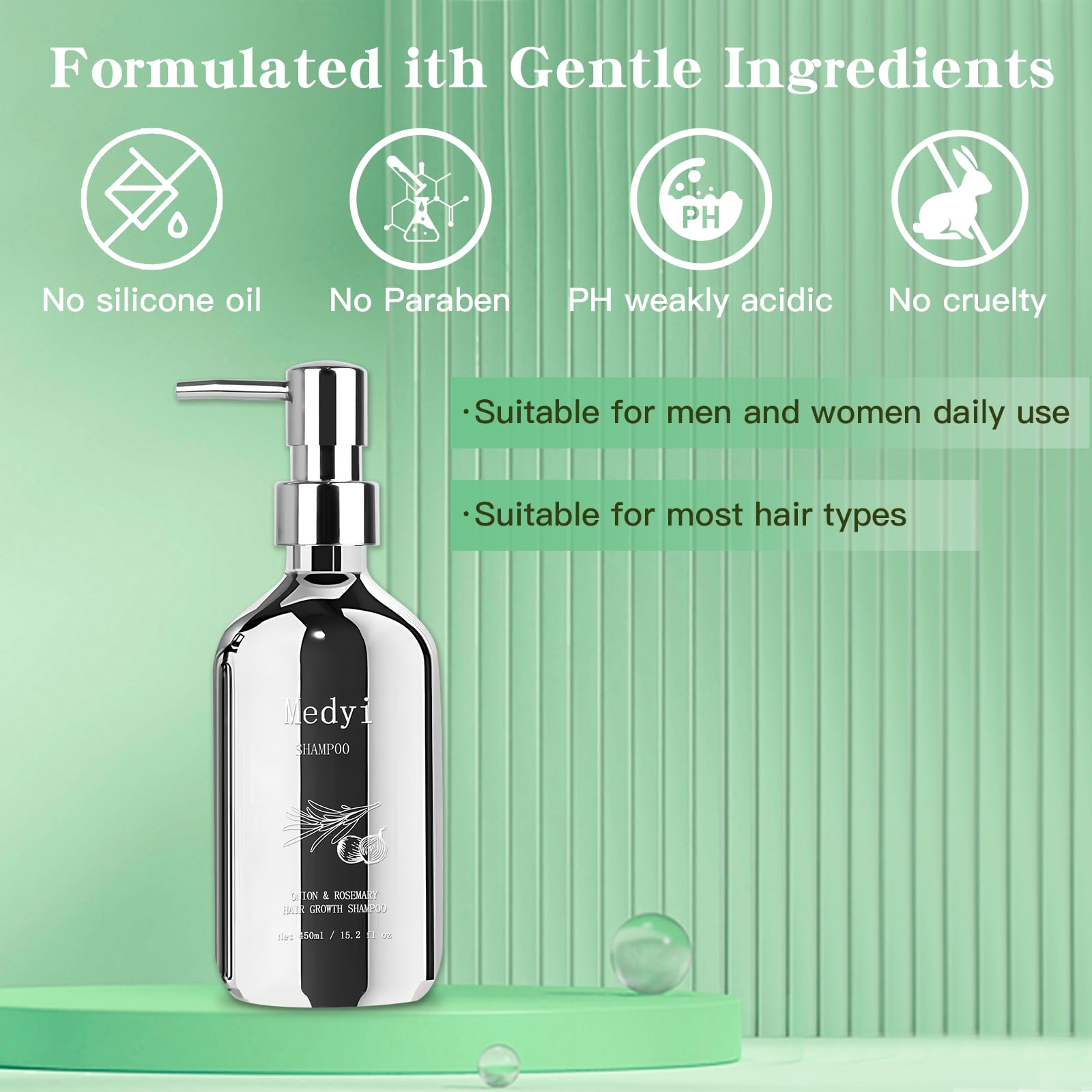 Medyi Onion Rosemary Shampoo scalp close-up illustrating soothing, irritation-free care.