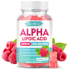Bottle of MEENCCD Alpha Lipoic Acid Gummies Raspberry flavor