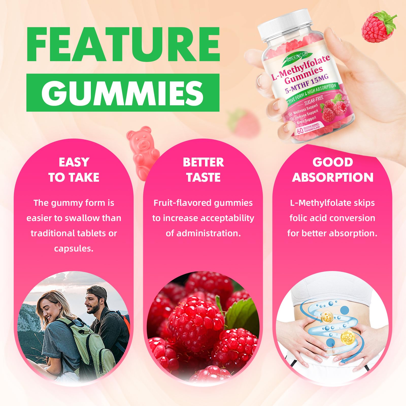 Easy daily dose of 15 mg L-Methylfolate gummy