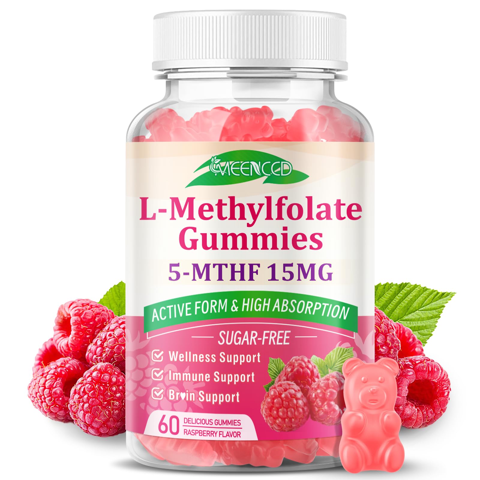 MEENCCD L-Methylfolate 15mg Gummies Raspberry 60-count hero