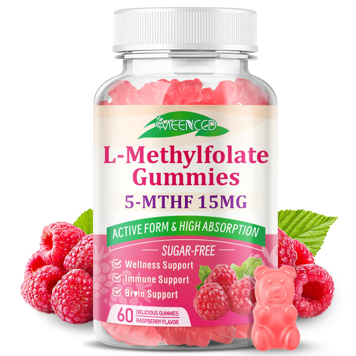 MEENCCD L-Methylfolate 15mg Gummies Raspberry 60-count hero