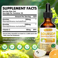 Close-up of MEENCCD Soursop Drops label highlighting vegan, non-GMO, sugar-free