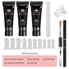 Meet Across poly nail gel kit contents: complete DIY starter set.