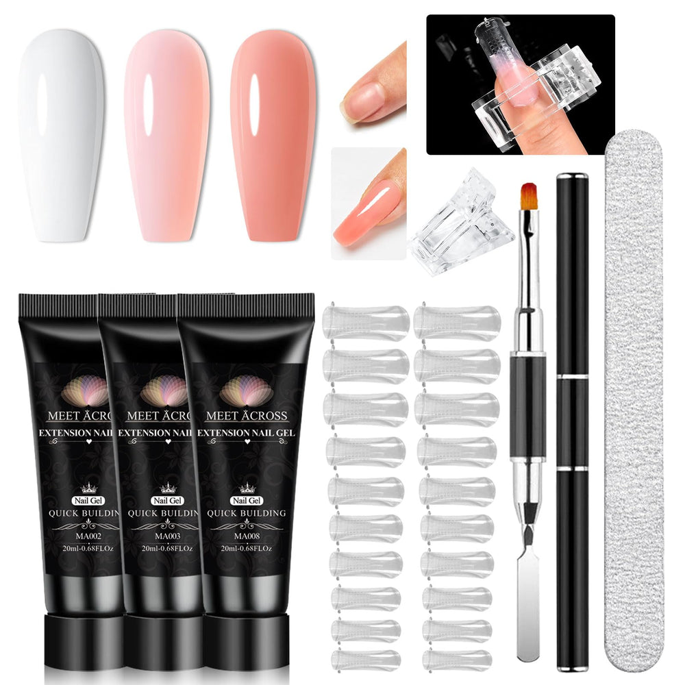 Meet Across poly nail gel kit front view for at-home extensions.