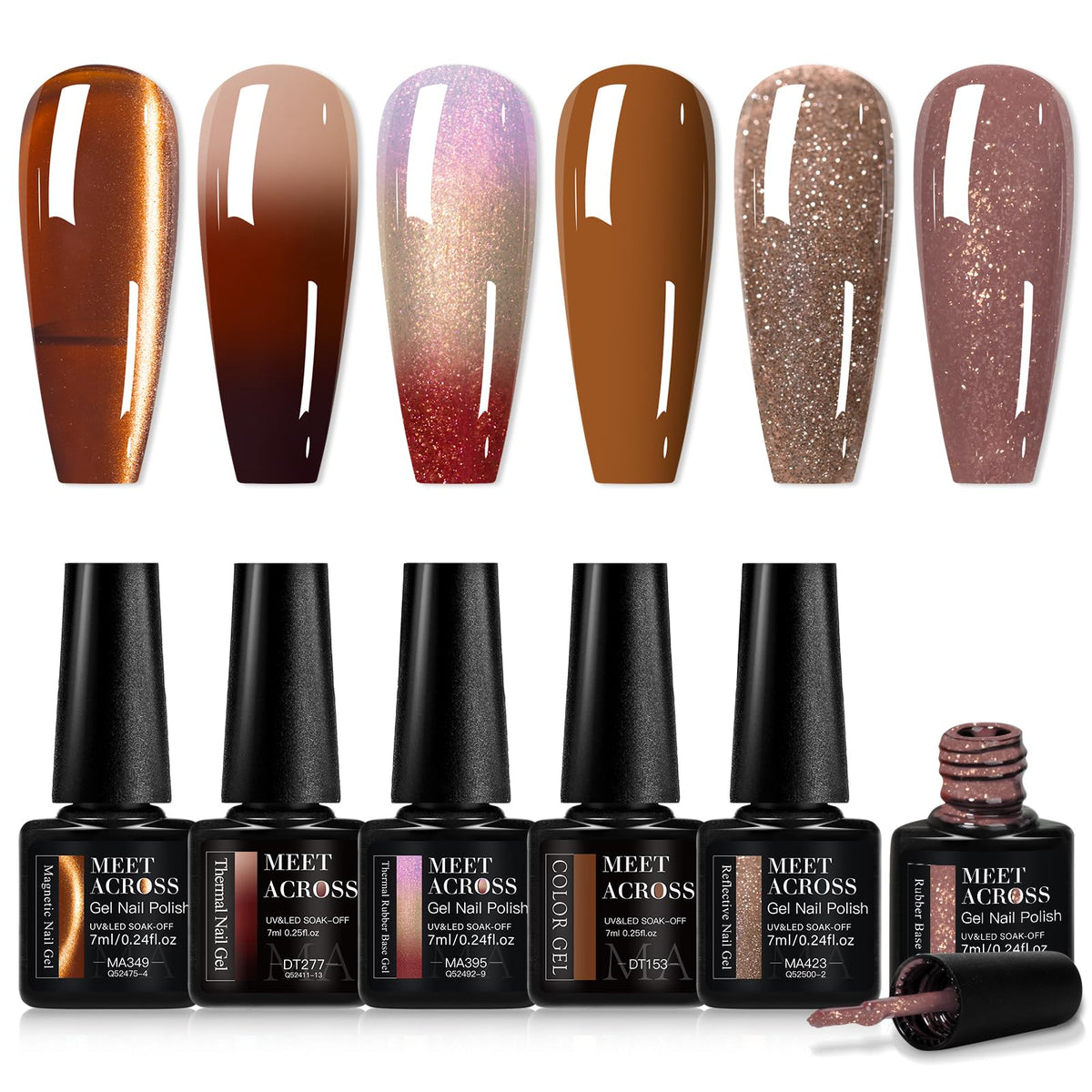 MEET ACROSS Brown Gel Nail Polish Set bottles with rich color and long wear