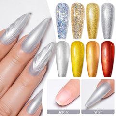 MEET ACROSS champagne metallic polish swatches offer soft radiant glow.