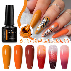 MEET ACROSS deep orange pumpkin glitter gel polish for festive fall nails