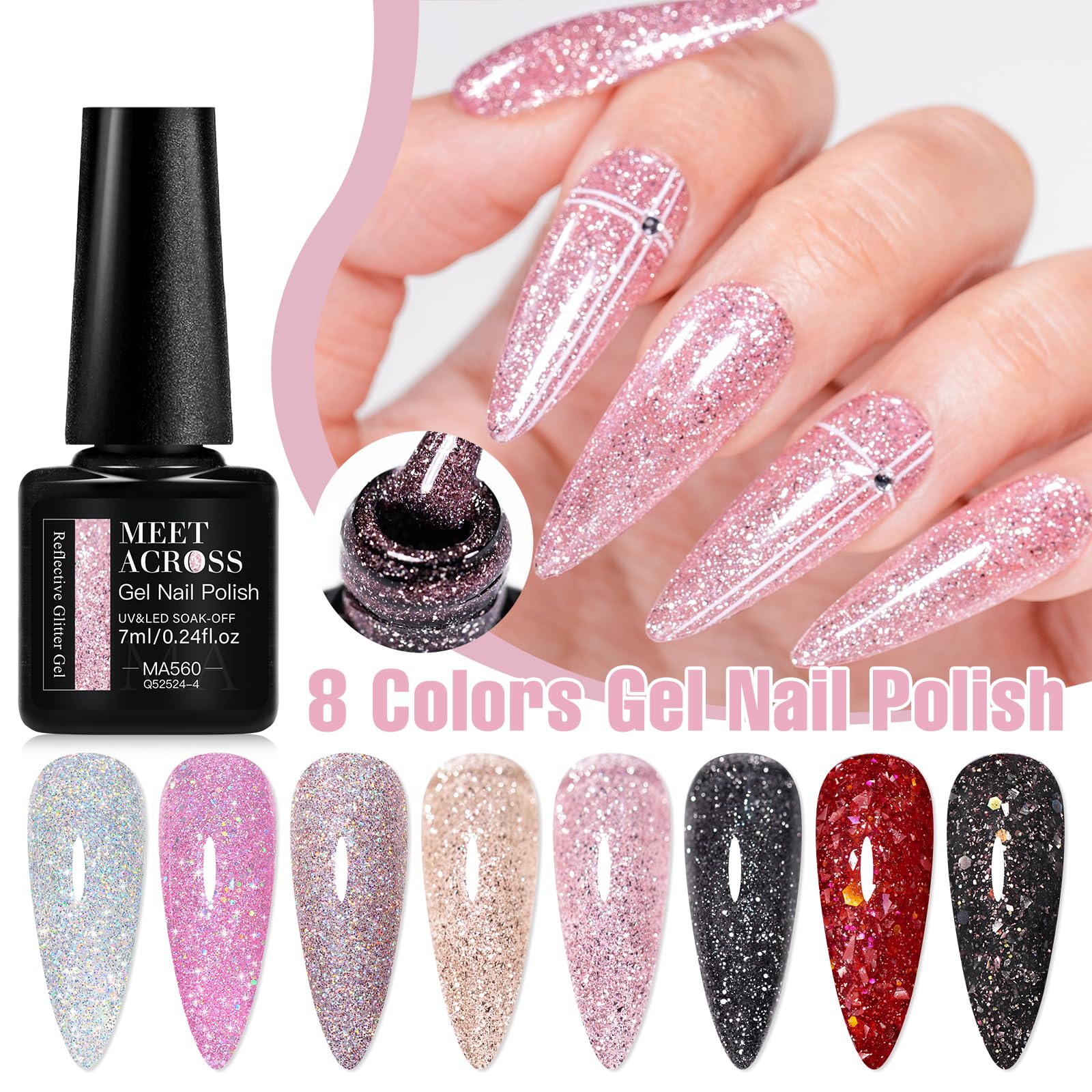 MEET ACROSS disco glow nail polish with flashing color under lights.