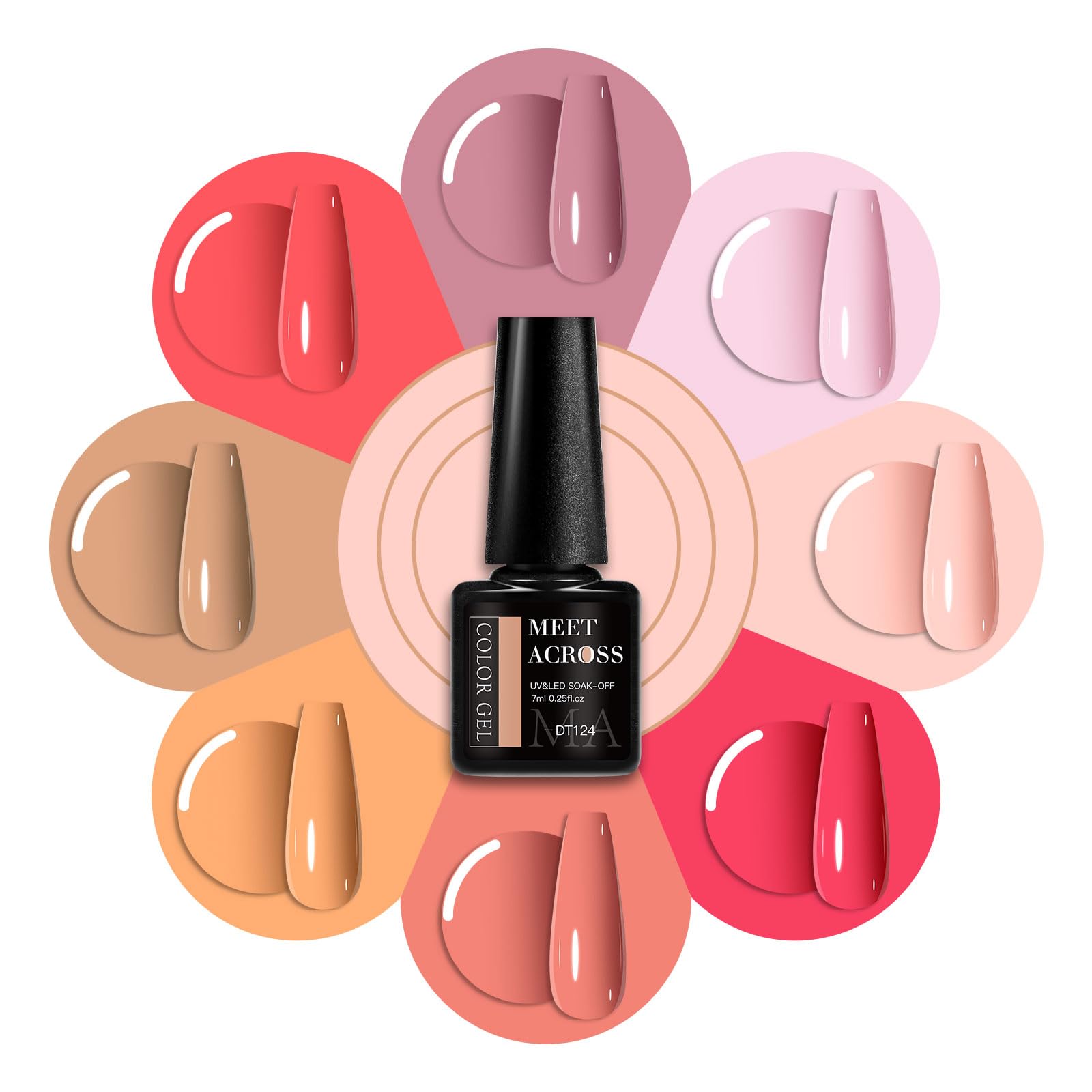 MEET ACROSS french manicure pink nude shades bottle close-up for elegant nails.