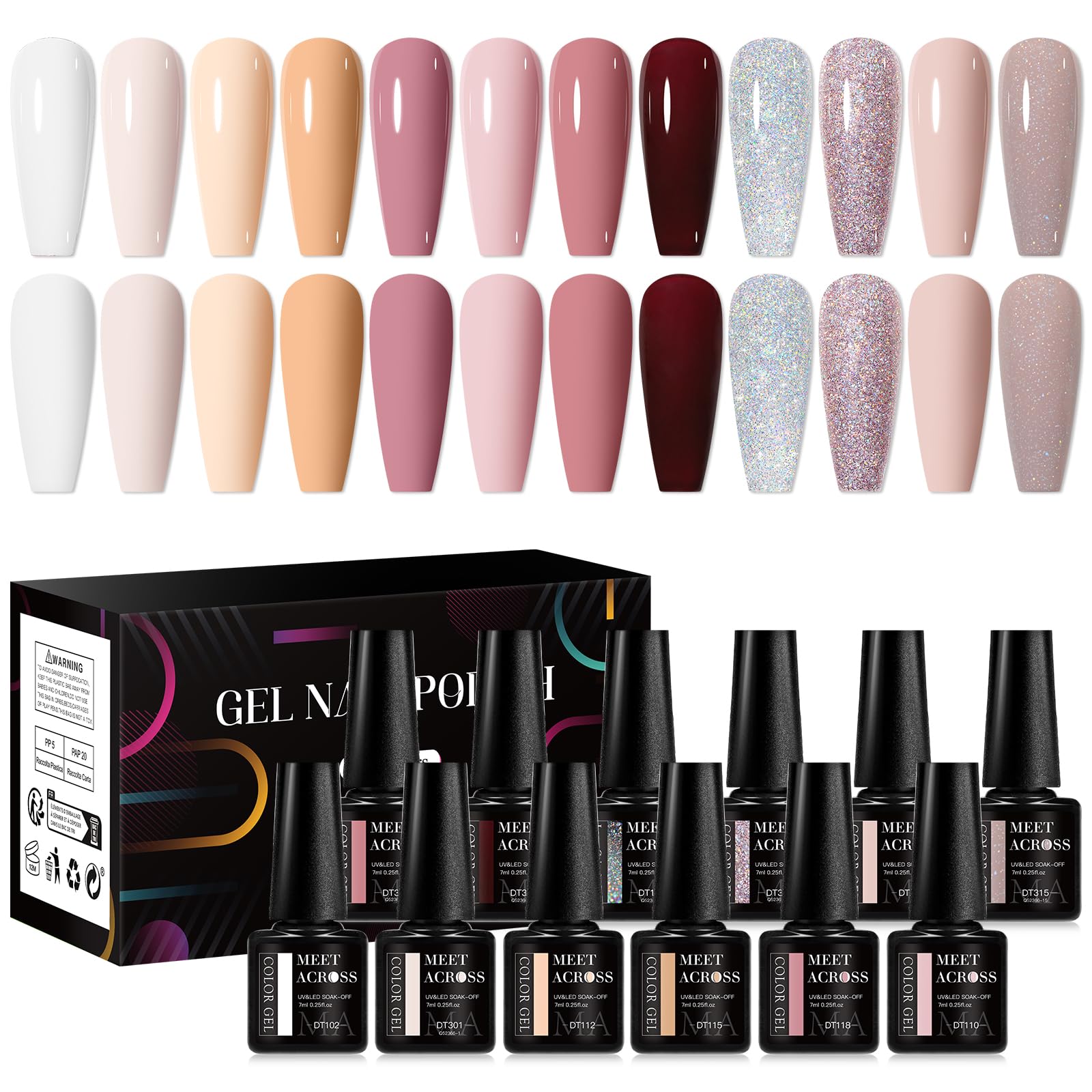 MEET ACROSS Gel Nail Polish Kit with 12 nude-pink shades for versatile looks