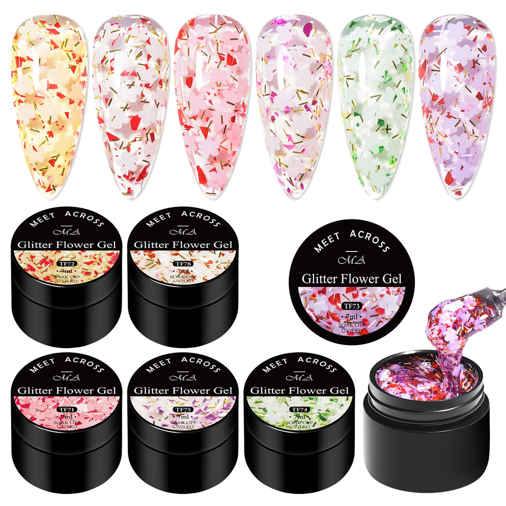 Gift-ready MEET ACROSS glitter flower gel set ideal for celebrations.