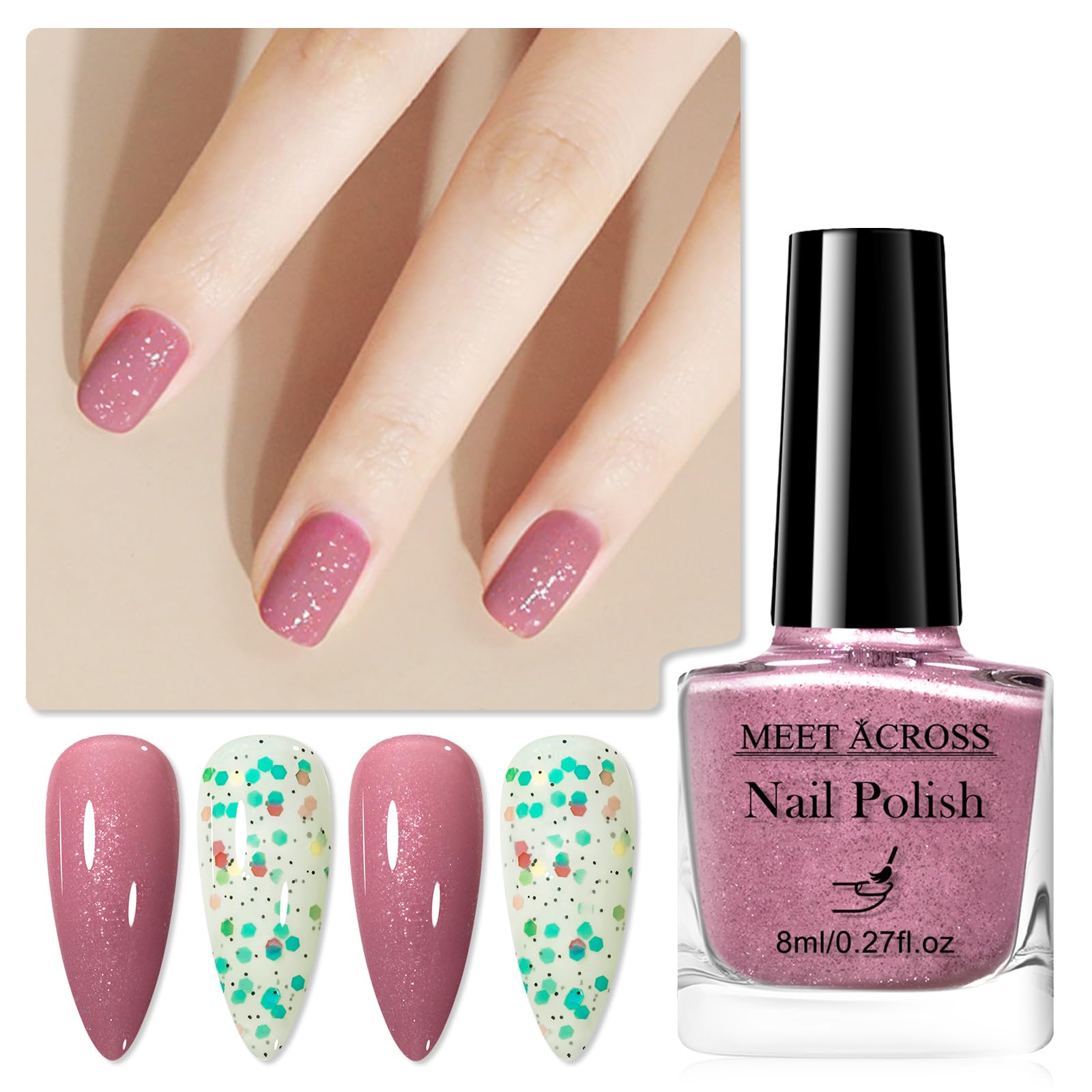 MEET ACROSS nail polish set dual pack showcases two shades for diverse nail art designs.