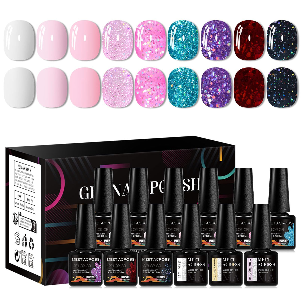 MEET ACROSS nine-color gel polish bottles for vibrant home manicures