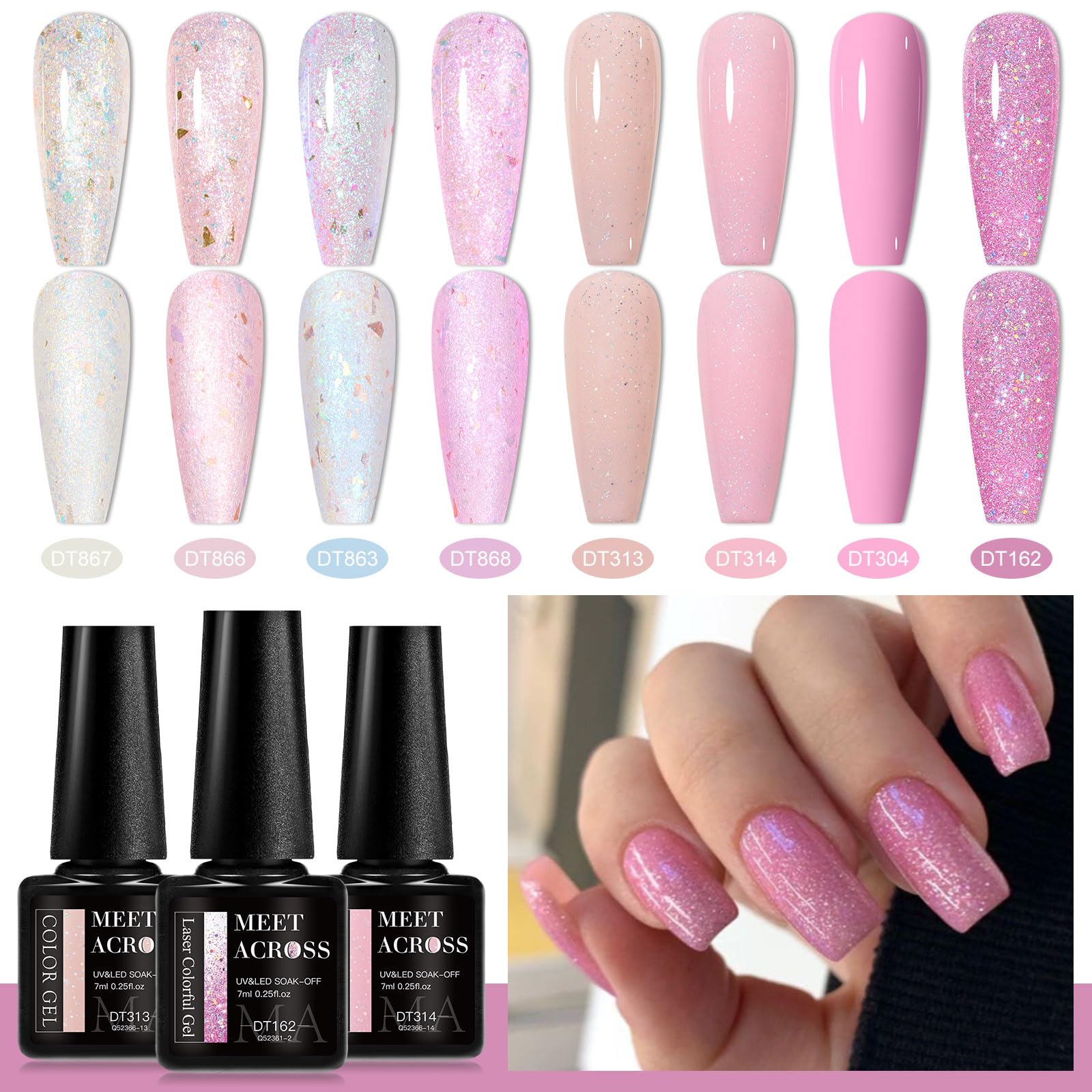 Meet Across pink glitter gel polish for vibrant nail art