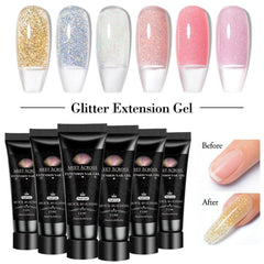 MEET ACROSS Poly Gel Set clear glitter colors for sparkly nails.