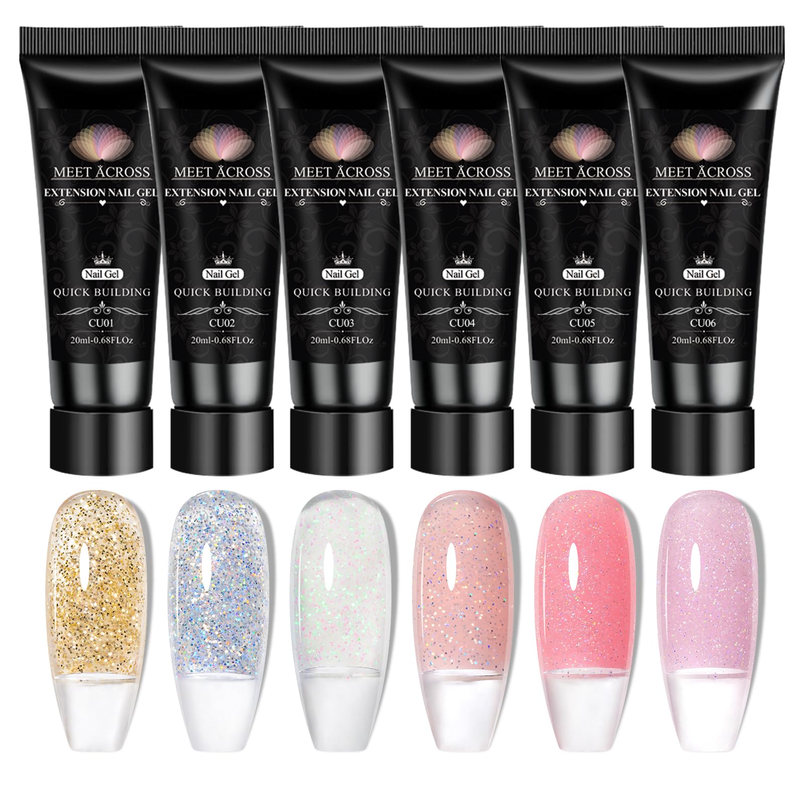 MEET ACROSS Poly Gel Set pinkish nude swatches for versatile DIY nails.