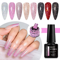 MEET ACROSS closeup of sequin-pink glitter with smooth, even coverage.