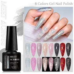 MEET ACROSS smooth-texture glitter gel for sleek, lump-free application.