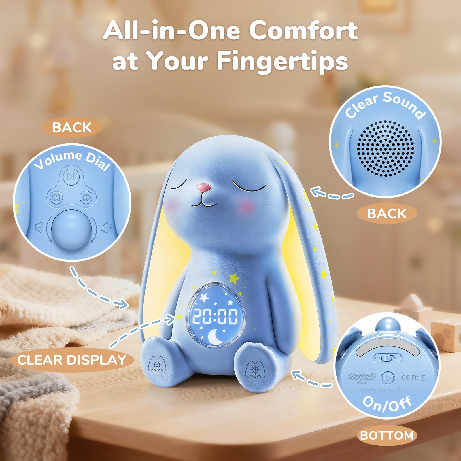 Mewaii digital alarm clock with temperature monitor for nursery awareness.