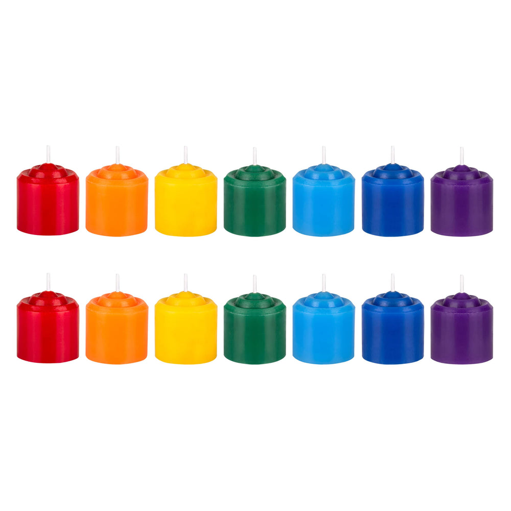 Mega Candles Chakra Votive with layered chakra colors for focused meditation.