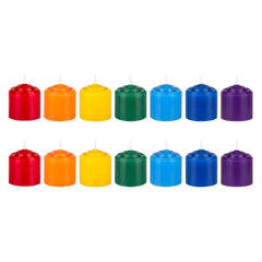 Mega Candles Chakra Votive with layered chakra colors for focused meditation.