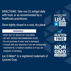 Supplement facts panel for Mega Lycopene