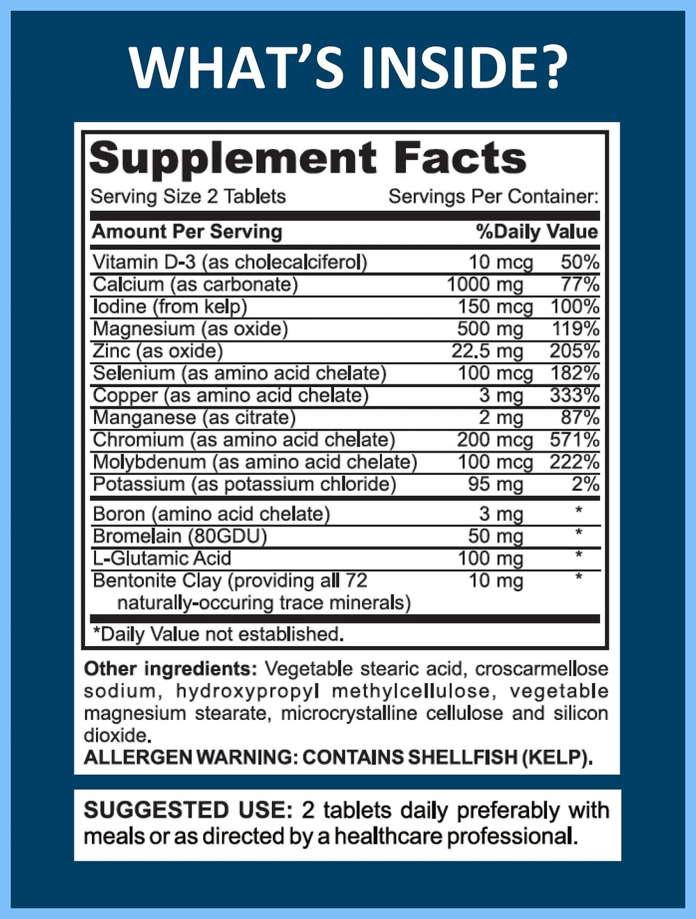 Close-up of Mega Minerals label showing 72 trace minerals