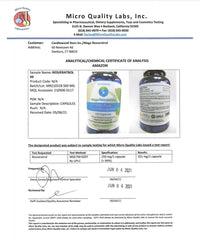 Back label and ingredients on Mega Resveratrol bottle