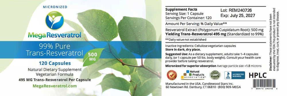 Close-up of Mega Resveratrol capsules