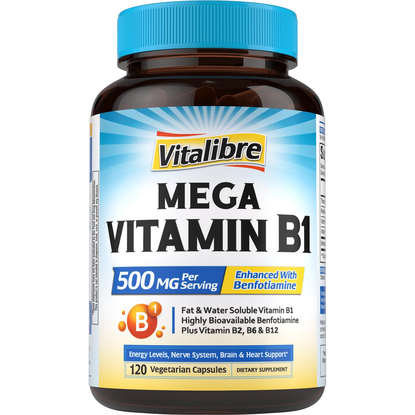 Bottle of Mega Vitamin B1 500 mg with benfotiamine