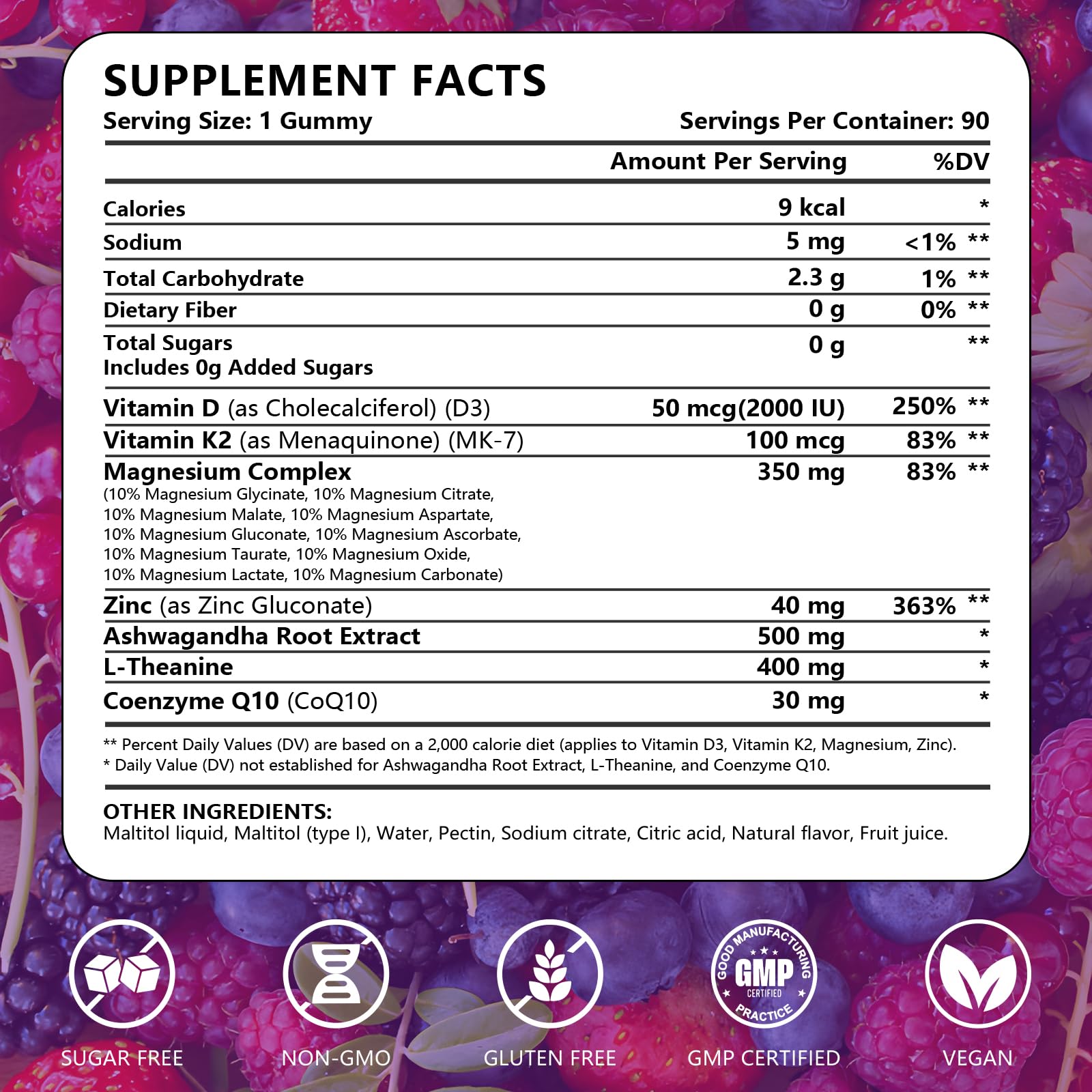 Close-up of sugar-free magnesium complex gummies packaging