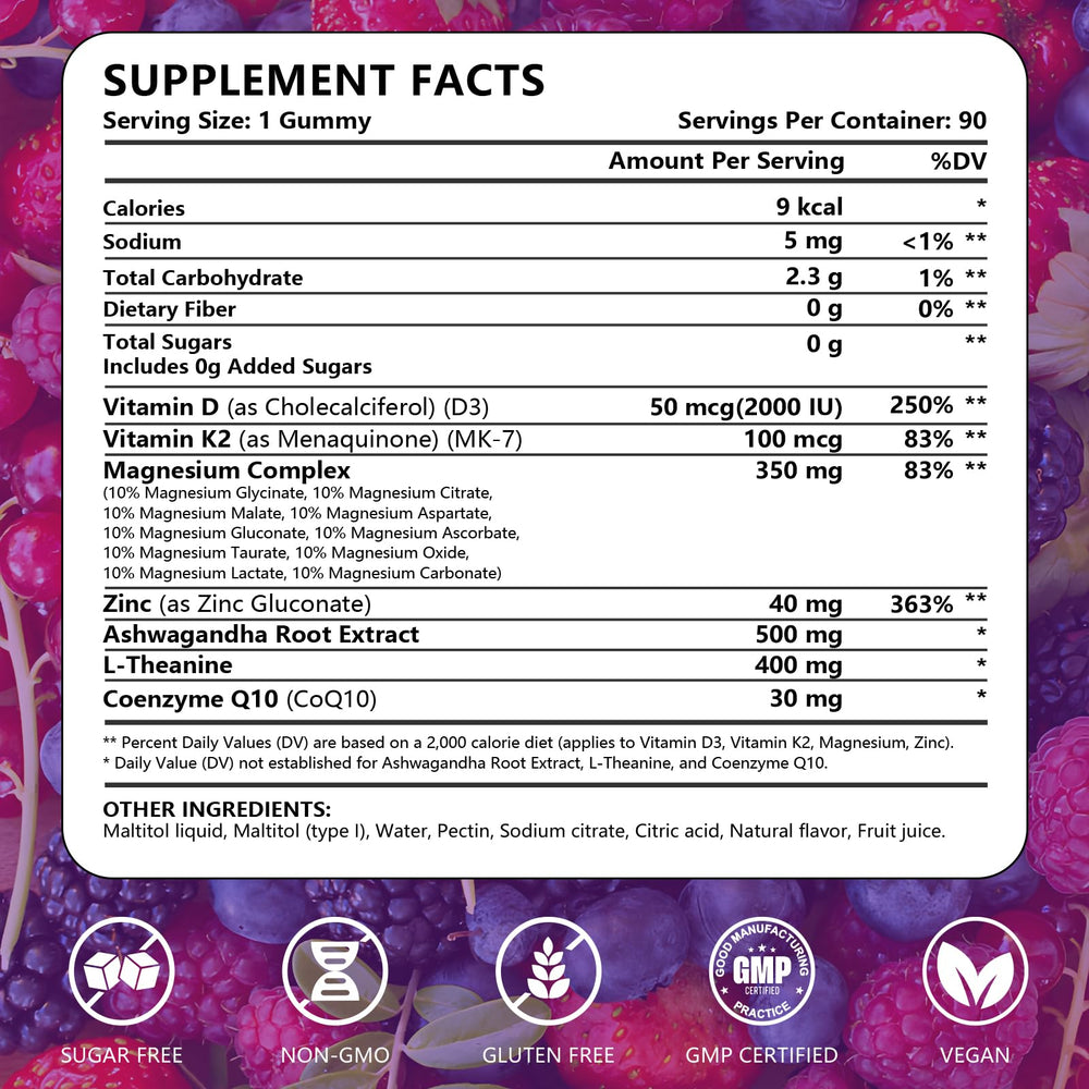 Close-up of sugar-free magnesium complex gummies packaging