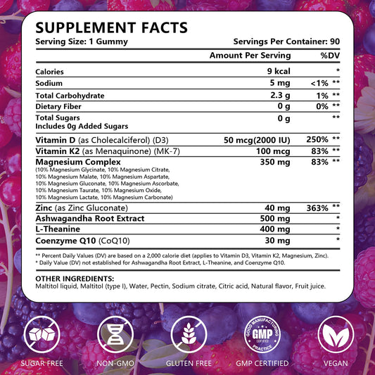 Close-up of sugar-free magnesium complex gummies packaging