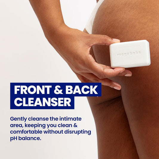 Megababe Bidet Bar back cleanser image shows external cleansing with comfort.