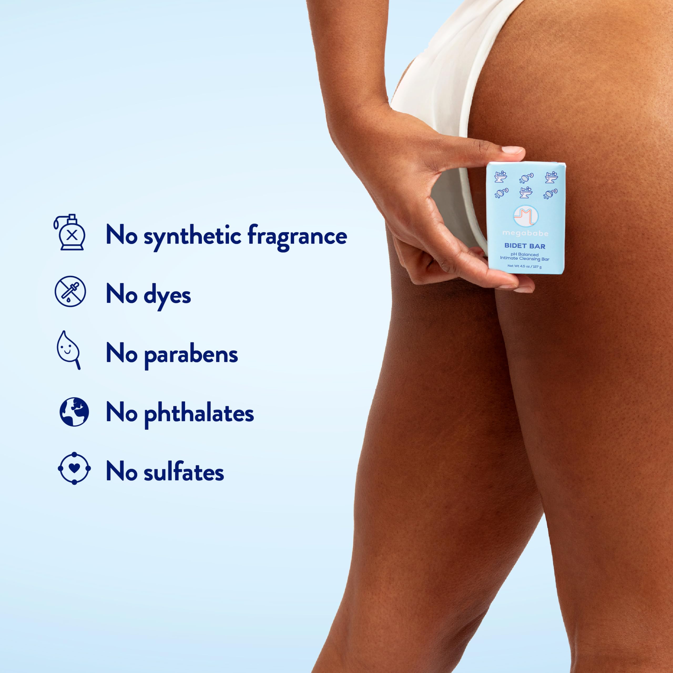 Megababe Bidet Bar calendula extract emphasizes skin-supportive ingredients.