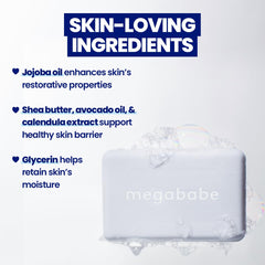 Megababe Bidet Bar pH-balanced image demonstrates balance during cleansing.