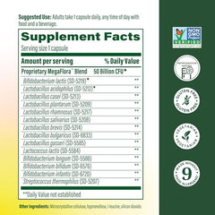 MegaFood Megaflora probiotic capsule cap shows easy-to-take capsules for busy days.