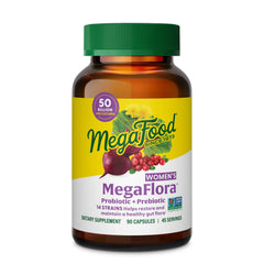 MegaFood MegaFlora Probiotics for Women bottle front promoting digestive balance.